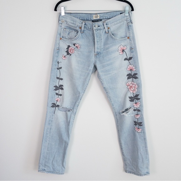 Citizens of Humanity Emerson Slim Jeans Embroidered Distressed Rock On Roses - Picture 4 of 16